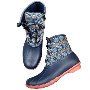 Sperry Women's Aztec Navy & Coral Boots STS87065‎ Size 7 New in Box